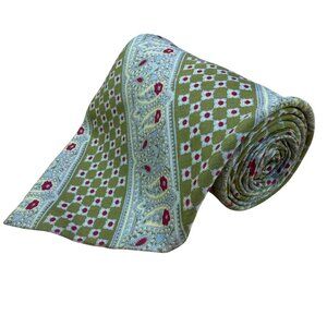 Britches Mens Green & Blue All Silk Patterned Tie Paisley-Diamond Design Elegant